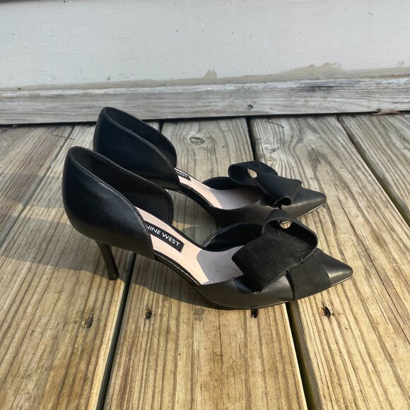 Nine West Mcfally Black Leather d'Orsay Bow Heels Size 6 - Picture 7 of 14